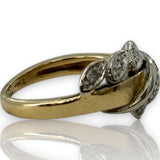 Vintage 1940-50s Two-Tone Solid 14kt Yellow and White Gold and Diamond Cocktail Ring Size 5.75