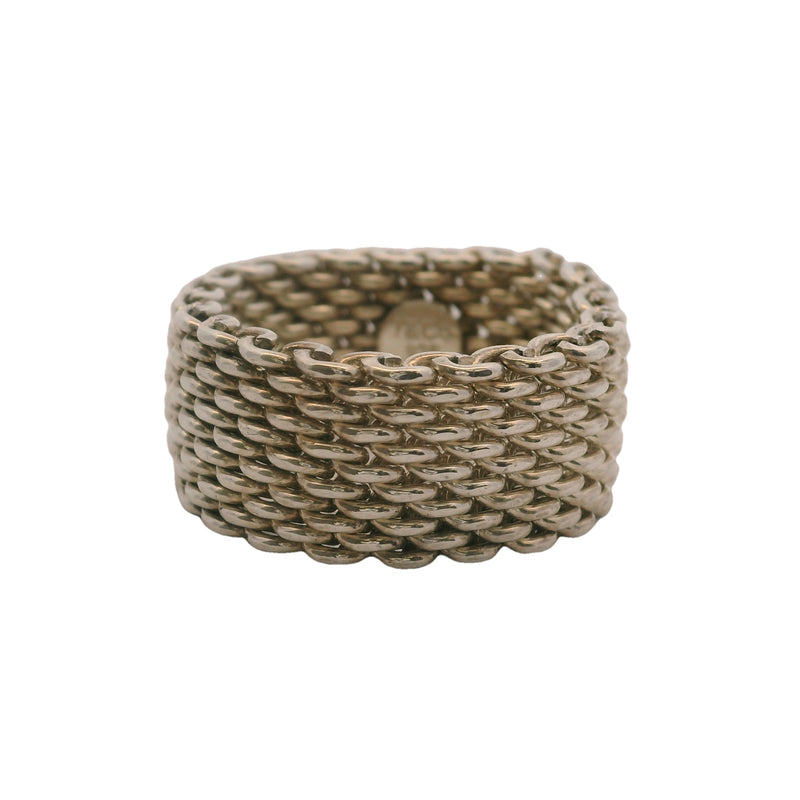 Tiffany & Co 925 Sterling Silver Somerset 10mm Wide Mesh Band Size 9