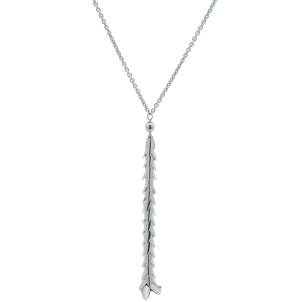 UnoAerre Italian Solid 750 18kt White Gold Leafy Vine Leaves Drop 17.9" Pendant Necklace