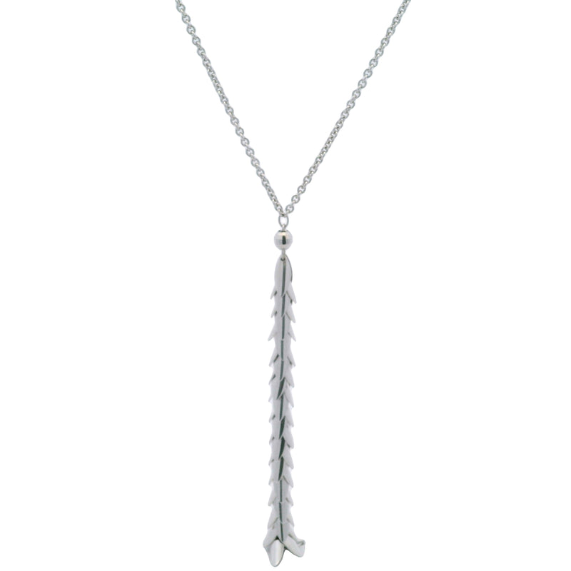 UnoAerre Italian Solid 750 18kt White Gold Leafy Vine Leaves Drop 17.9" Pendant Necklace