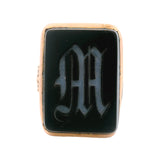 Antique Victorian 1879 14kt Yellow Gold Onyx M or W Carved Signet Ring Size 7