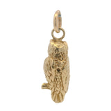 Solid 14kt Yellow Gold Carved Detailed Wise Owl Bird on Branch Charm Pendant