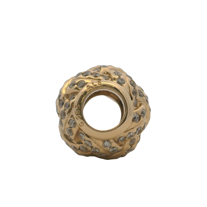 Charm deslizante con nudo de amor brillante de Pandora en oro amarillo sólido de 14 kt 585 y circonita cúbica.