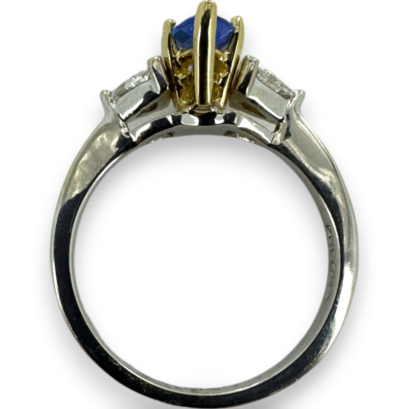 SNB Jewelry 14kt White and Yellow Gold Marquise Tanzanite Ring with Trillion Cut Diamond Sides Size 7.75