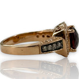 LeVian Solid 14kt Solid Rose Strawberry Gold Vivid Raspberry Rhodolite Garnet and Chocolate Diamonds with White Vanilla Diamond Halo Size 7 Ring