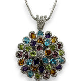 Zen Diamonds Flower Diamond & Gemstone 14kt White Gold 17" Necklace Pendant
