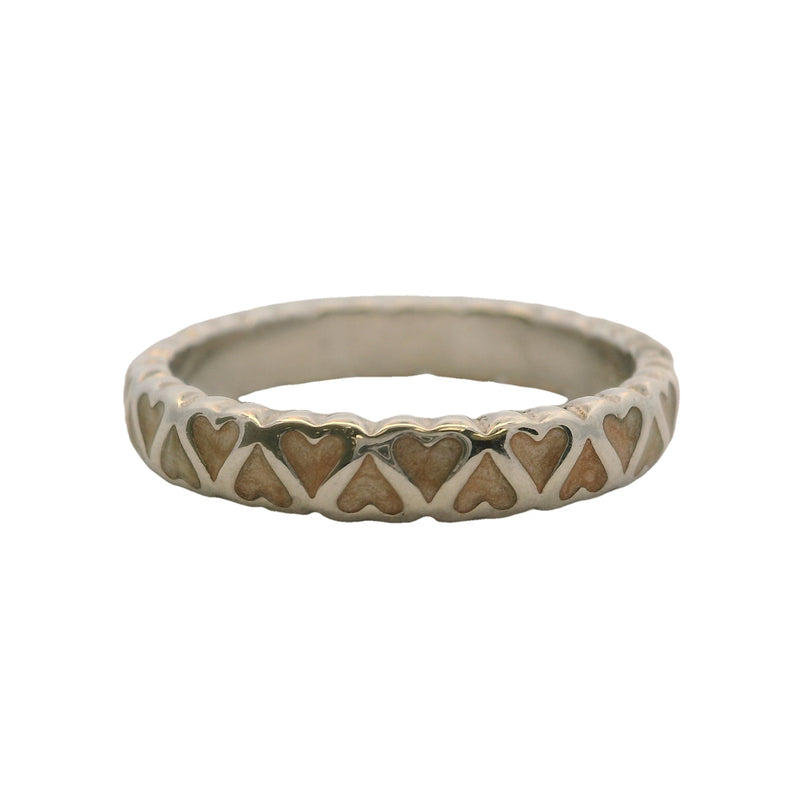 Pandora 925 Sterling Silver Abundance of Love Beige Enamel Hearts Ring Size 6.75