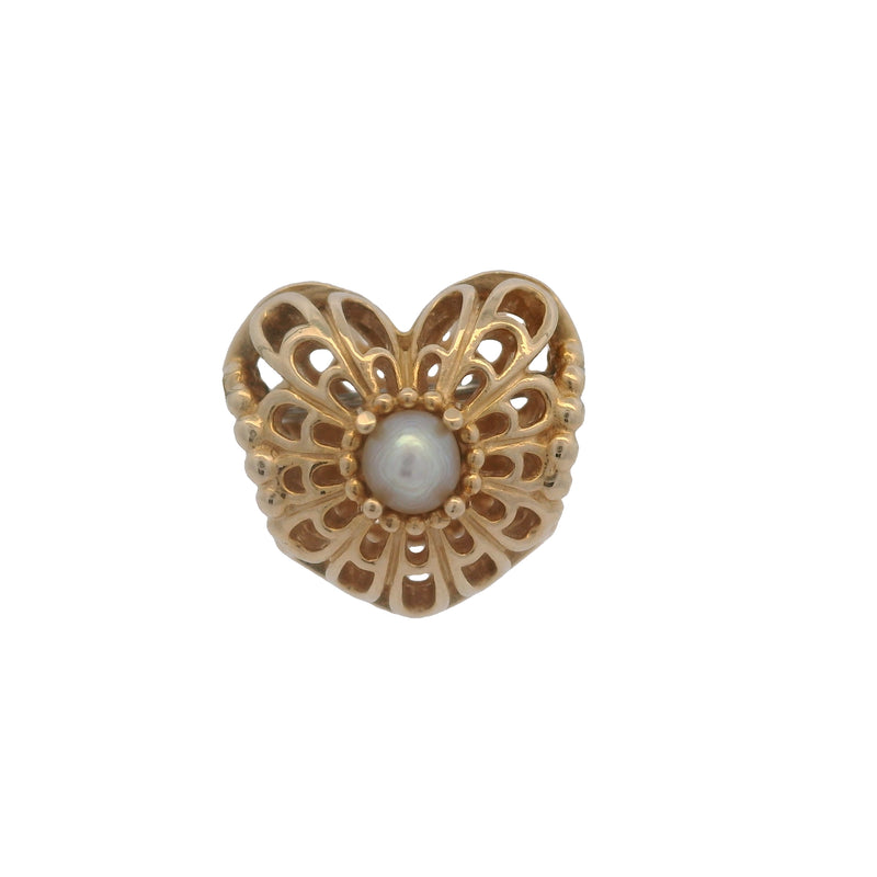 Charm Pandora de corazón calado en oro amarillo macizo de 14 k con perla cultivada de la colección Día de la Madre 2014 (ALE 585)