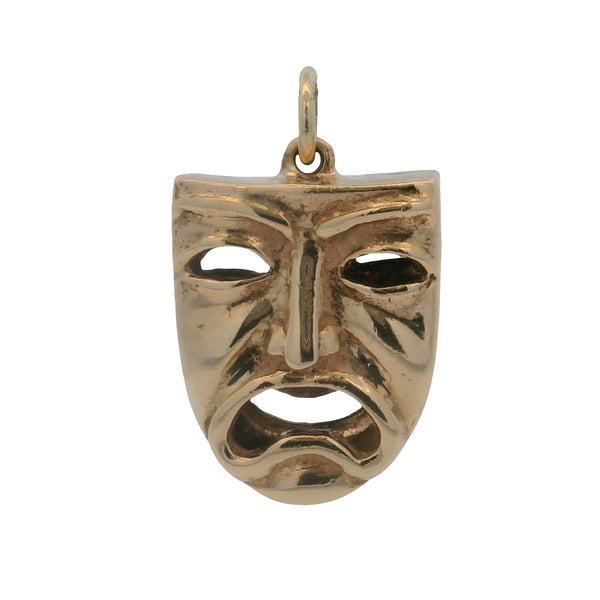 Vintage Solid 14kt 585 Yellow Gold Comedy & Tragedy Mask Necklace Pendant