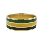 Solid 14kt Yellow Gold And Enamel Jamaican Colors Green Yellow Black 8.3mm Band Size 10