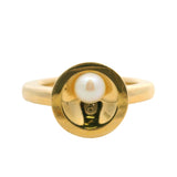 Movado Solid 18kt Yellow Gold and Pearl Bowl Circle Cocktail Ring Size 7