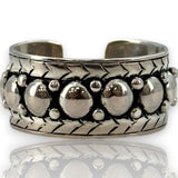 Yelli Jewels Handmade Moroccan 925 Sterling Silver Double Studs Adjustable 9.8mm Band Ring with Hand-Chiseled Details