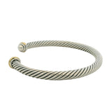 David Yurman Solid 925 Sterling and 18kt Yellow Gold Cable Flex Cuff Bracelet 6"