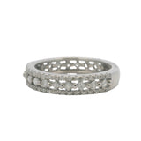 Solid 14kt White Gold and Alternating Round and Radiant Cut Diamonds Alternating Band Ring Size 7
