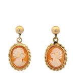Vintage Solid 14kt Yellow Gold and Conch Shell Small Cameo Stud Earrings