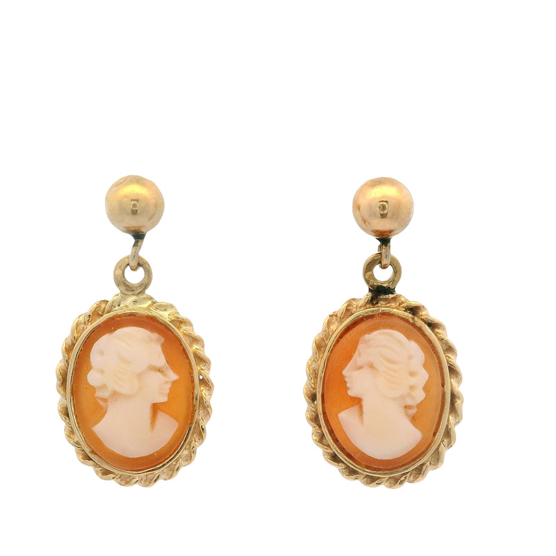 Vintage Solid 14kt Yellow Gold and Conch Shell Small Cameo Stud Earrings