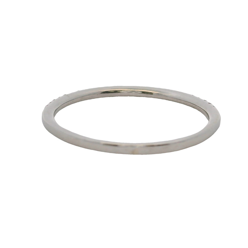 Dainty Solid 14kt White Gold and Diamond 1.2mm Wide Stackable Wedding Band Ring Size 6.75