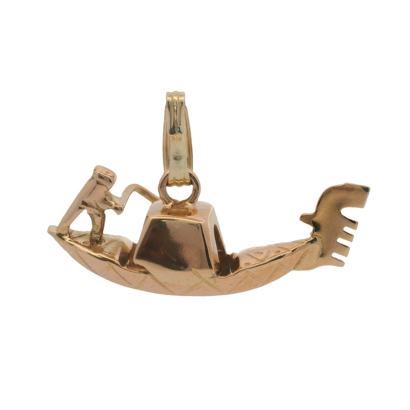 Vintage Italian Solid 14kt Rose Gold Venetian Gondola Boat Charm