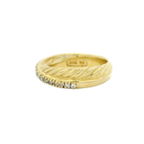 David Yurman Signed Solid Heavy 18kt Yellow Gold 750 Twist Band Crossover Ring with Diamonds Size 6.75