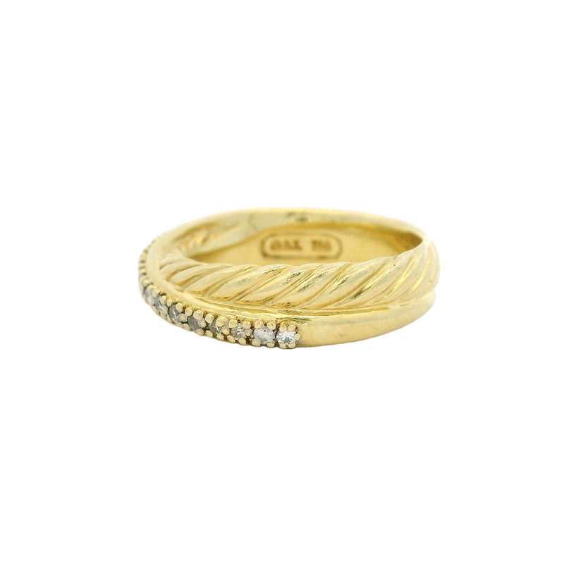 David Yurman Signed Solid Heavy 18kt Yellow Gold 750 Twist Band Crossover Ring with Diamonds Size 6.75