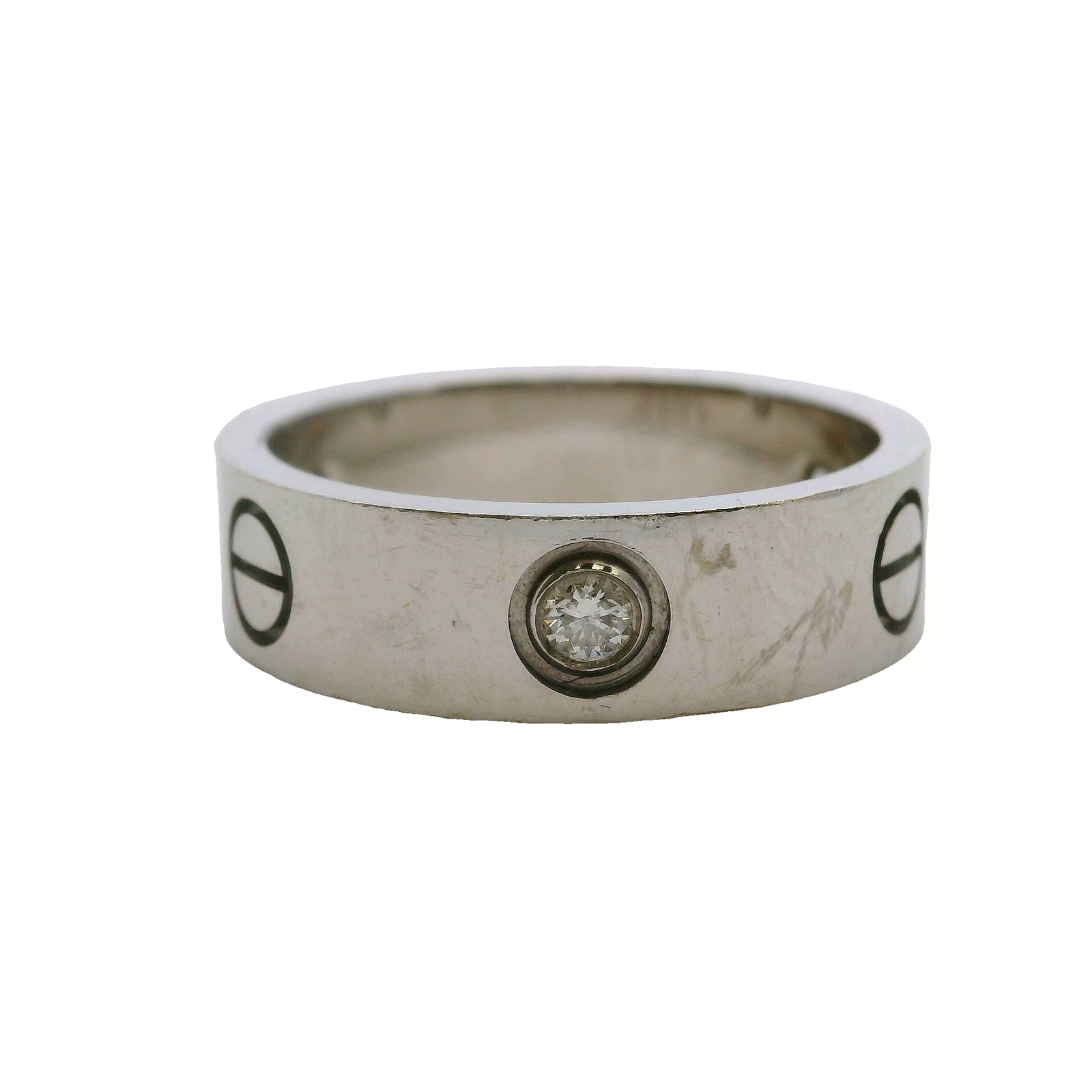 Cartier 18kt 750 White Gold Classic Model 6mm Love Ring with 3
