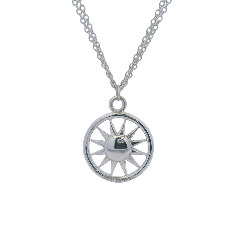 Vintage 2003 Tiffany & Company 925 Sterling Silver Sun Pendant 16" Double Chain Necklace