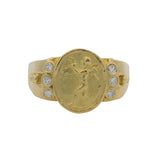 Seidengang Classic Collection Solid 18kt Yellow Gold Cherub Angel Motif Ring with 6 Accent Diamonds Size 6