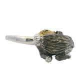 Vintage Solid 14kt White Gold Dog Lhasha Opso 3D Ring with Diamond Eyes and Yellow Sapphires Size 5