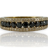 EFFY 14kt Yellow Gold Stackable Accent 5.4mm Band with Black and White Diamonds Size 7 Ring