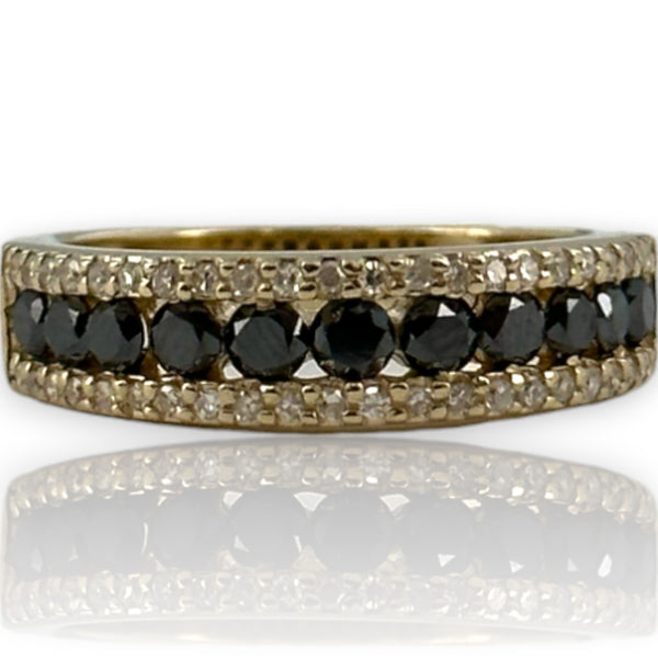 EFFY 14kt Yellow Gold Stackable Accent 5.4mm Band with Black and White Diamonds Size 7 Ring