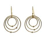 D2D Solid 18kt Yellow Gold 3 Textured Circle Diamond Hook Dangle/Drop Earrings