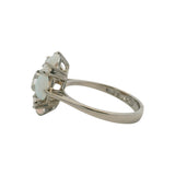 Vintage Solid 18kt White Gold 0.32ctw Diamond and 1.08ctw Opal Cluster Cocktail Ring Size 7