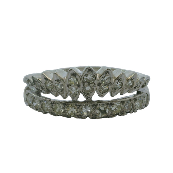 Vintage 1940-50s 14kt White Gold and Diamond Crown Stackable Wedding Band Ring Size 6.5