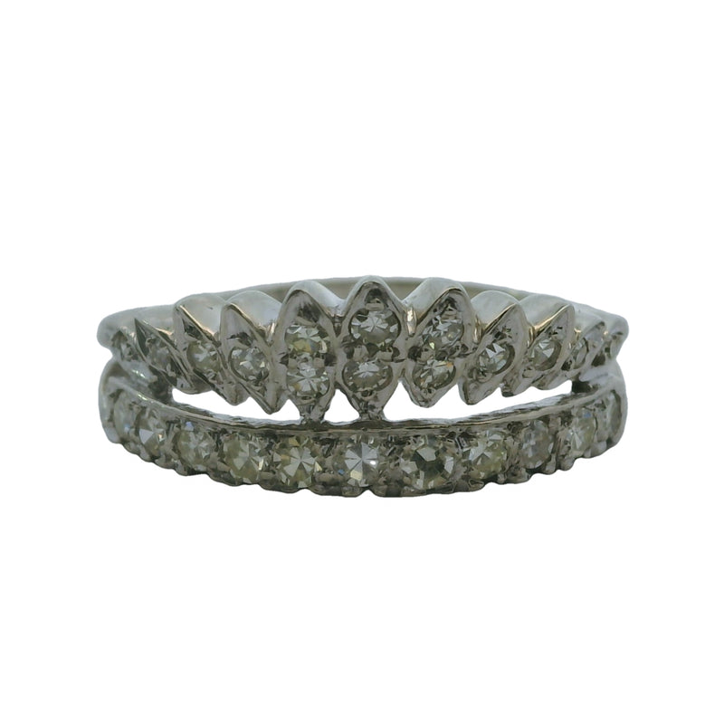 Vintage 1940-50s 14kt White Gold and Diamond Crown Stackable Wedding Band Ring Size 6.5