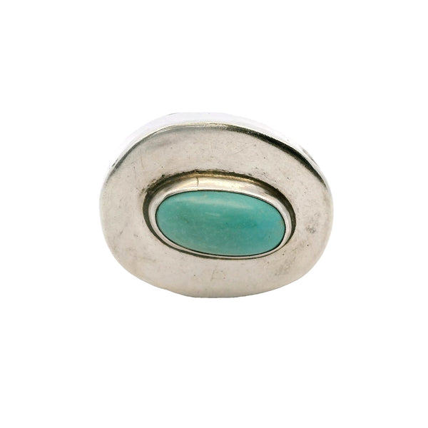 Wayne Aguilar 925 Sterling Silver and Cabochon Turquoise Oval Kewa Native American Pendant