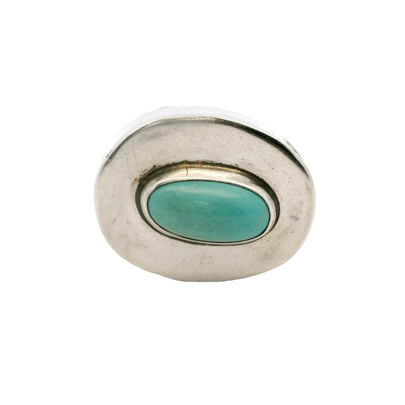 Wayne Aguilar 925 Sterling Silver and Cabochon Turquoise Oval Kewa Native American Pendant