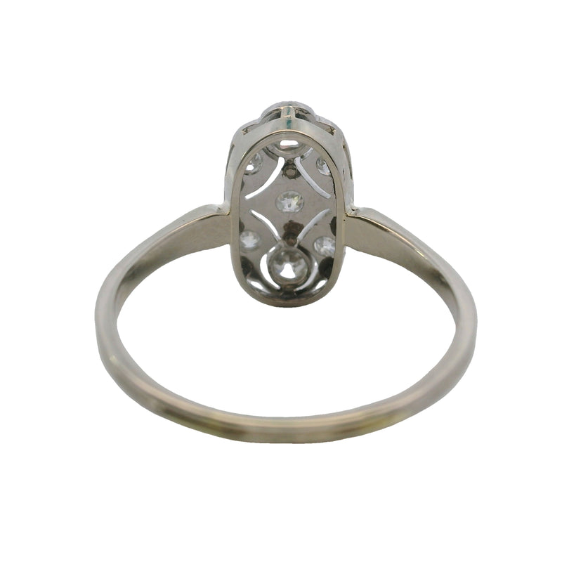Antique 1910-20s 14kt White Gold and Old Mine Diamond Cluster Milgrain Dinner Ring Size 7.5