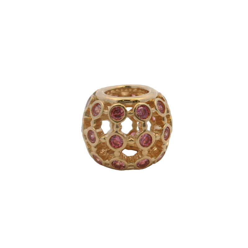 Charm espaciador "Spotlight" de Pandora en oro amarillo macizo de 14 kt y circonita rosa