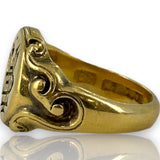 Antique 1902 18kt Yellow Gold Engraved Signet Ring with Scroll Details Made in London