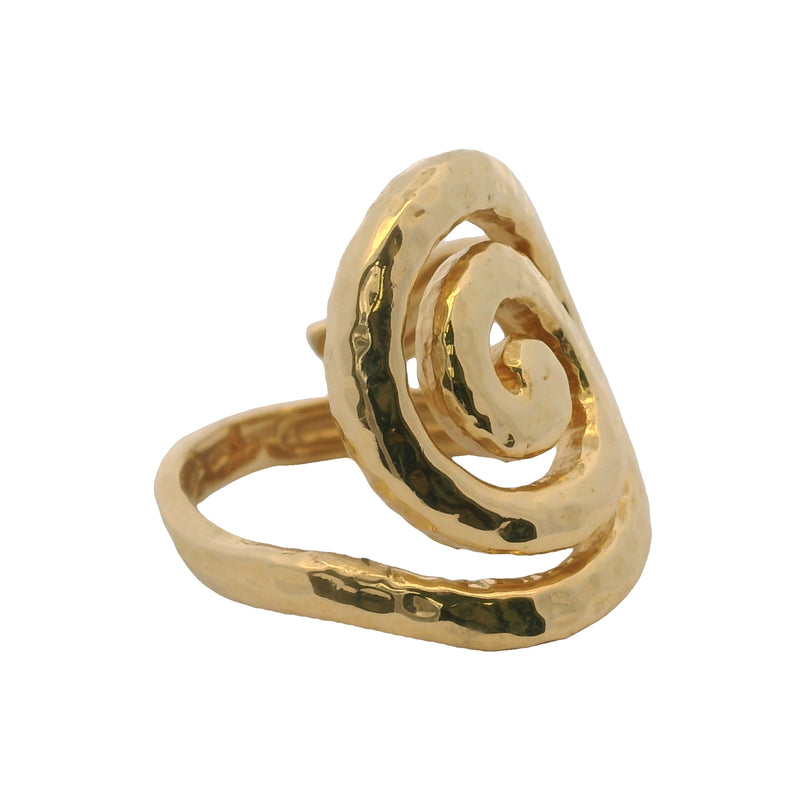 Italian Solid 18kt Yellow Gold Handmade Hammered Spiral Swirl Ring Size 7