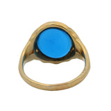 Vintage 1980s 14kt Yellow Gold Etruscan Style Ring with Blue Lab Spinel Size 10