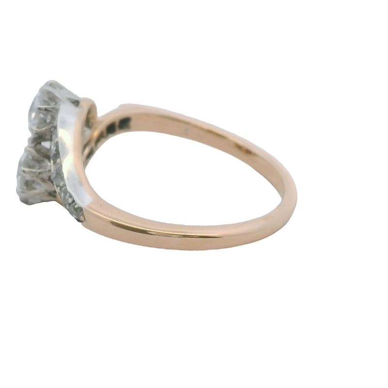 Victorian Late-1800s Old Euro and Old Mine Cut Diamond Bypass Ring in 14kt Gold Size 6.25