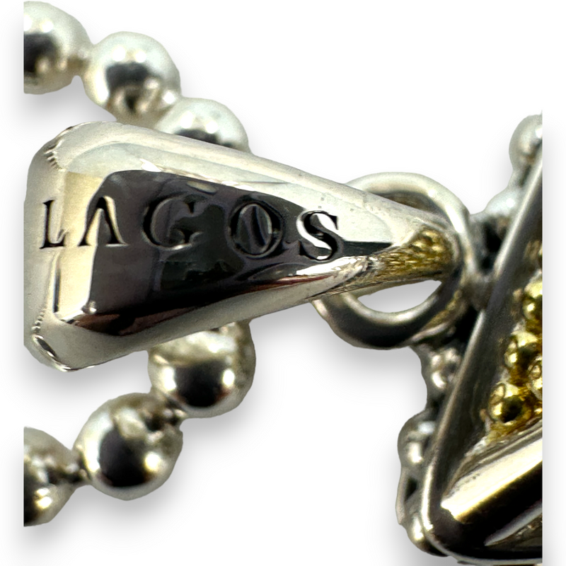 Lagos KSL Caviar Pyramid Pendant Necklace 18k 750 Yellow Gold 925 Sterling Silver Pyramid Retail $525