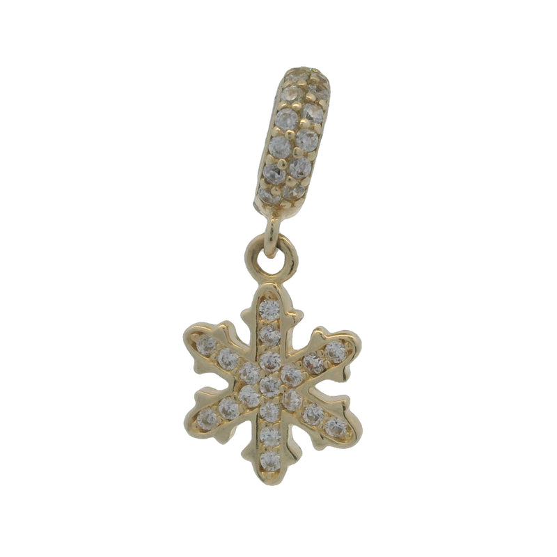 Dije colgante de copo de nieve de oro amarillo macizo de 14 kt y circonita cúbica.