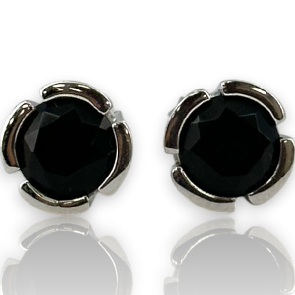 EFFY Jewelry 14kt Solid White Gold Bezel Set Onyx 7.5mm Stud Earrings