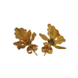 Vintage 18kt Yellow 3D Gold and Pearl Orchid Flower Stud Earrings