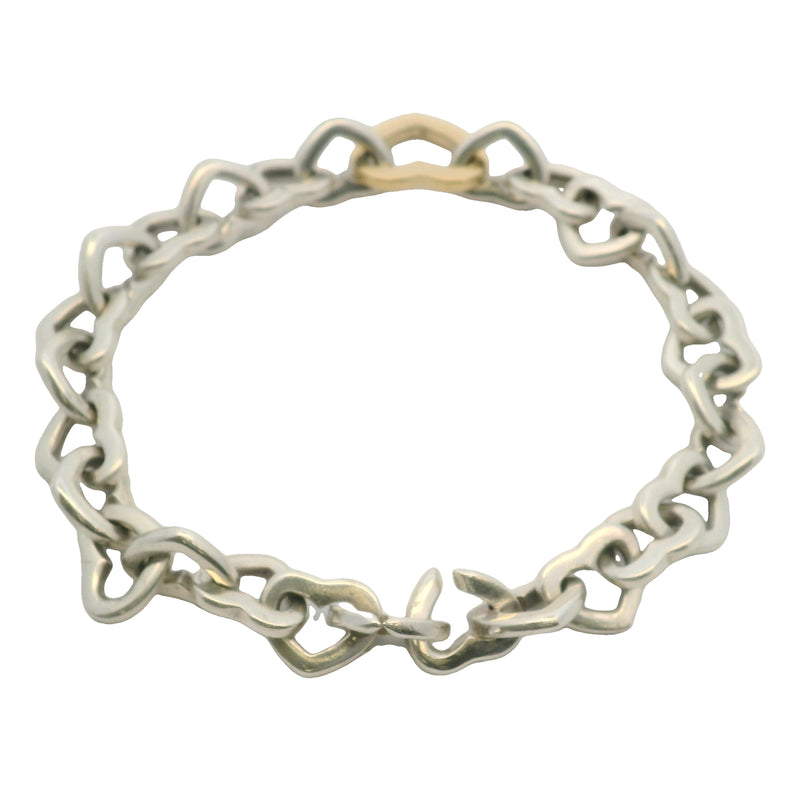 2000 Vintage Tiffany & Co Sterling Silver and 18kt Yellow Gold Heart Links 7.75" Bracelet