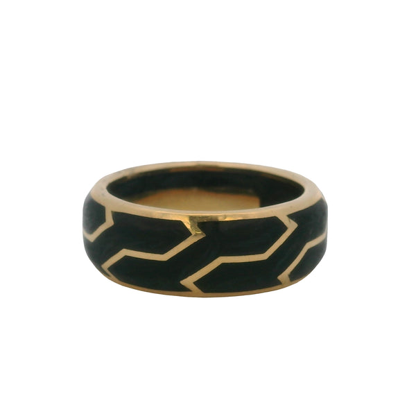 David Yurman 18kt Yellow Gold Men's Marbled Forged Carbon 8.4mm Band Ring Size 10