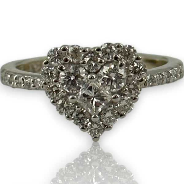 Classique By EFFY 14kt White Gold Round and Princess Cut Diamond Heart Ring Size 7