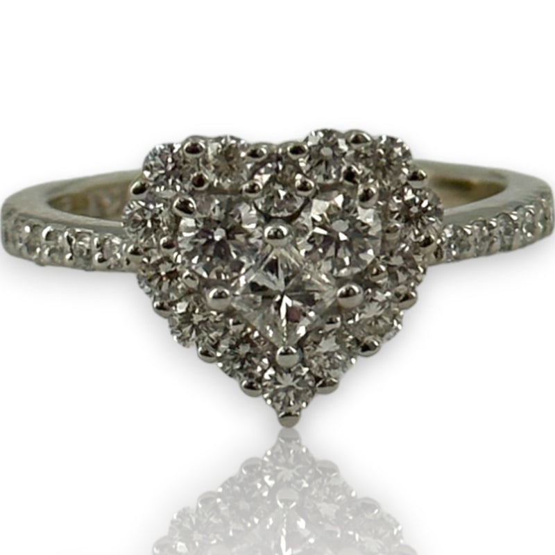 Classique By EFFY 14kt White Gold Round and Princess Cut Diamond Heart Ring Size 7